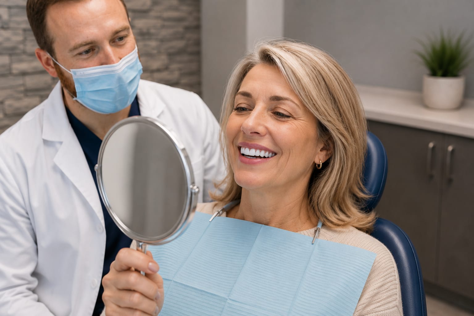 Patient reviewing a restored smile at Lawrence Park Dentistry