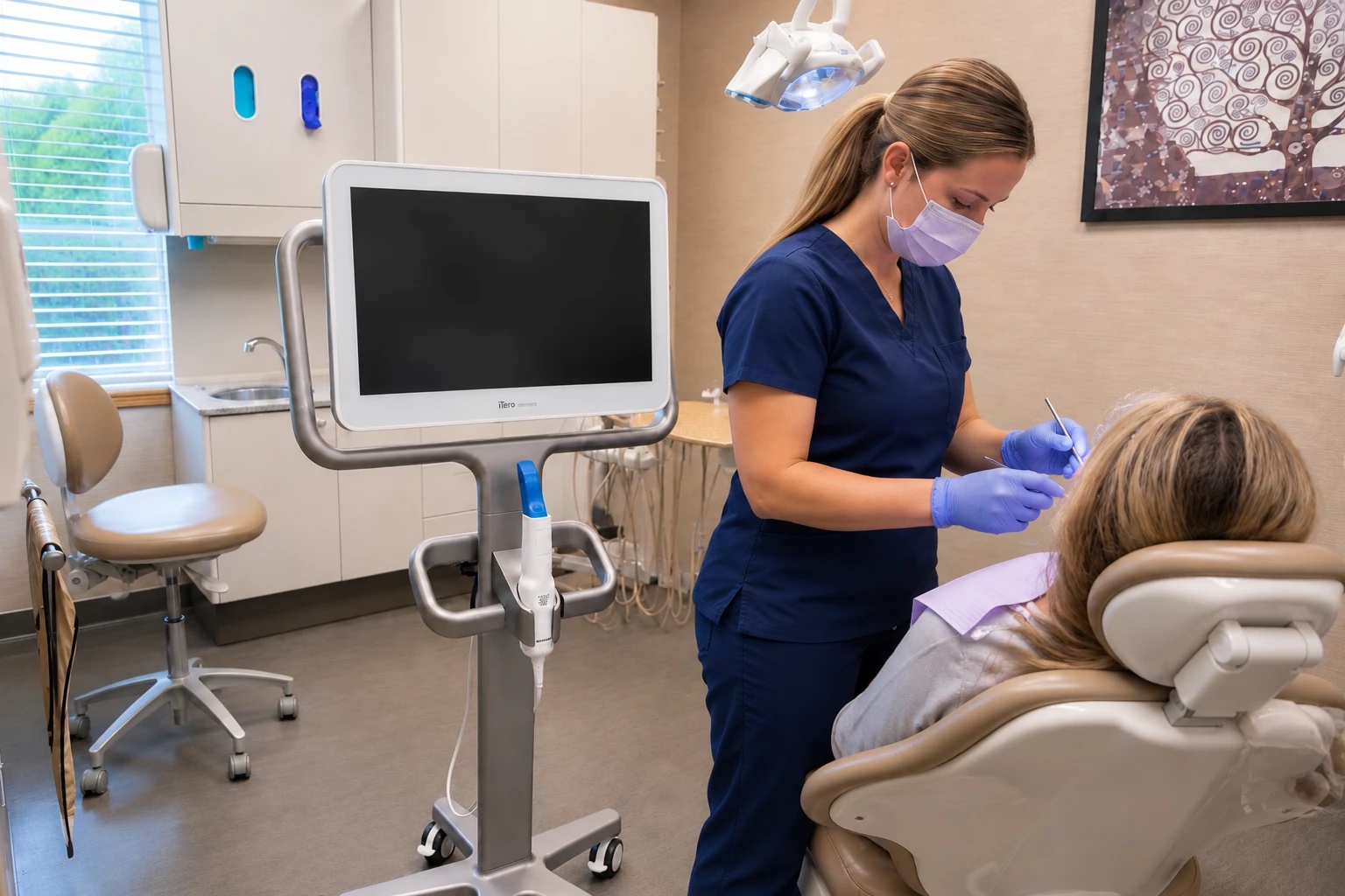 Dental assistant working chairside with a patient